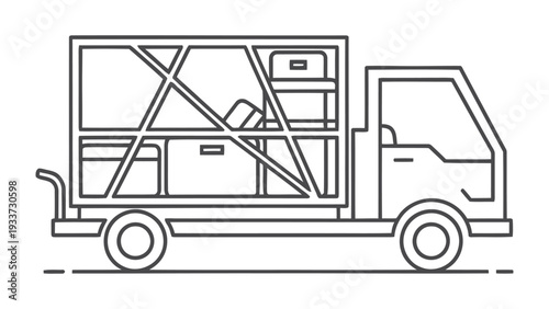 Moving Day: A Line Art Illustration of a Delivery Truck Filled with Furniture, Ready to transport