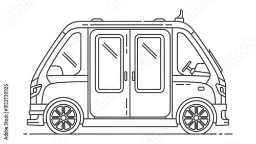 Line Art Autonomous Shuttle: A minimalist line art illustration showcases a futuristic autonomous shuttle, a symbol of innovative transport.