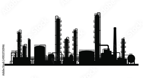 A stark black cityscape of industrial structures against a bright white background a dramatic silhouette high quality professional