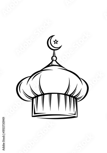 Illustration of a traditional Turkish fez hat adorned with a crescent moon and star symbol