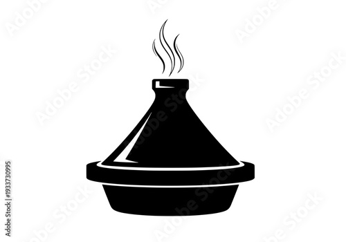 Moroccan clay pot illustration on a clean white background with steam rising from it slowly