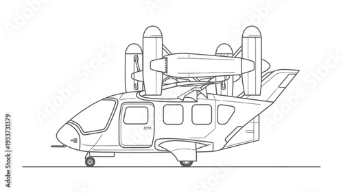 Future Transport Blueprint: A detailed technical drawing presents a visionary concept for an innovative aircraft, showcasing cutting-edge design and engineering.