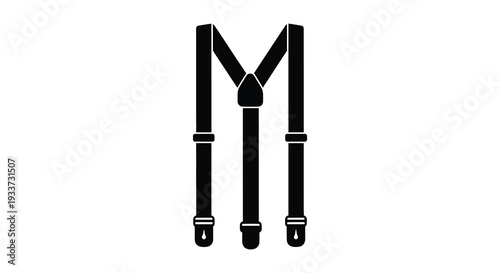 A stark black silhouette of suspenders hangs vertically representing classic menswear fashion silhouette high quality professional detailed modern
