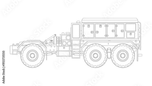 Heavy Duty Truck Blueprint: An intricately detailed blueprint outlines a robust, heavy-duty truck, ideal for various industrial and transport applications.