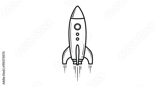 Rocket Icon: A hand-drawn image of a rocket ship takes flight, ascending towards the sky, perfect for various design needs.