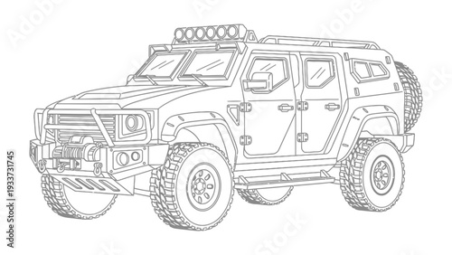 Armored SUV: An imposing armored SUV, with its robust design, heavy-duty tires, and an array of features signifying strength and security. It embodies power and reliability