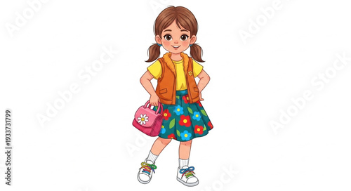 Young Girl with Backpack and Lunchbox.