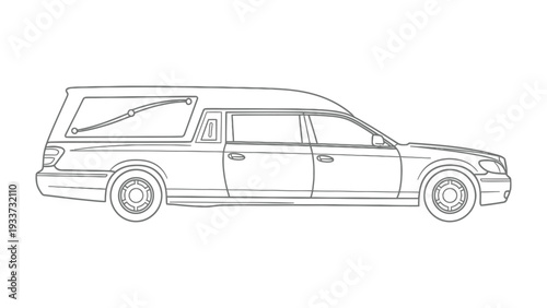 Funeral Procession Vehicle: An illustration of a hearse, a vehicle designed to carry the deceased, symbolizing the final journey and offering a solemn reflection on mortality and remembrance.