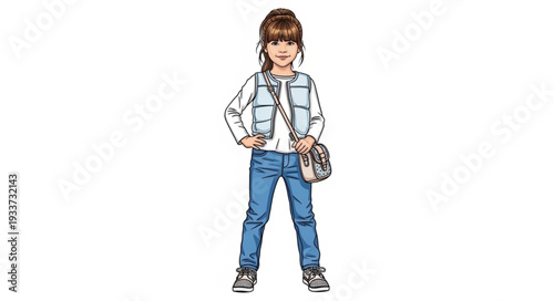 Young Woman Wearing Denim Jeans Jacket.