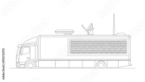 Communication Truck: An illustration of a modern communication truck, equipped with advanced satellite and antenna technology.