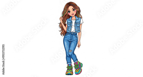 Young Woman Wearing Denim Outfit.