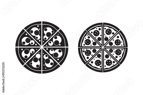 Classic Italian pizza silhouette on white background