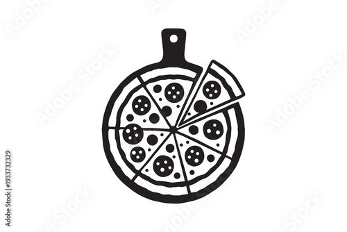 Classic Italian pizza silhouette on white background