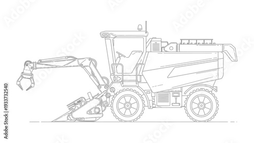Heavy-Duty Machinery: A detailed line art illustration of a robust piece of construction equipment, showcasing its intricate mechanical design and powerful capabilities.