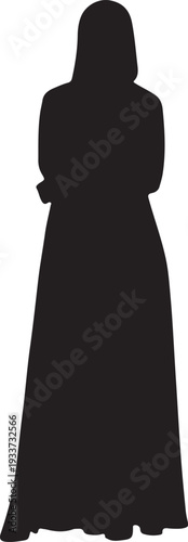 Thoughtful Muslim woman in hijab silhouette on white background
