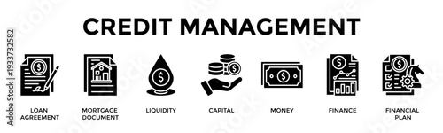 Credit Management Banner Web Icon Vector Illustration Concept For Manage Loans And Liquidity To Maintain Healthy Cash Flow
