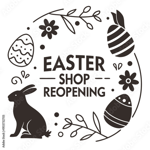 Easter Shop Reopening Announcement Template, Flat Vector Layout for Store Launch and Seasonal Spring Promotion