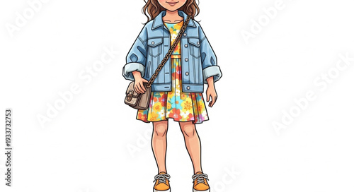 Young Girl Wearing Denim Jacket Outfit.