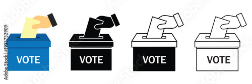 Ballot Box Voting Icon Set Vector – Democracy Election and Poll Symbol in Solid and Outline Styles
