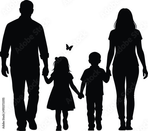 Silhouette of a family with a child and a butterfly