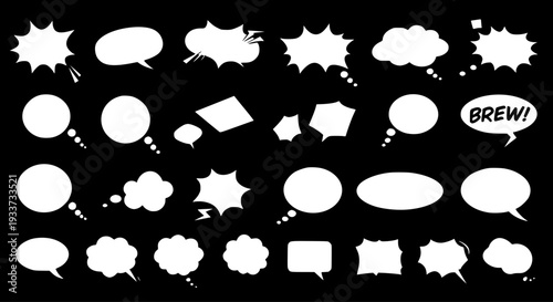 Comic speech and thought bubbles vector set. Collection of various blank cartoon dialogue balloons and chat frames for graphic design elements, communication, and messaging.