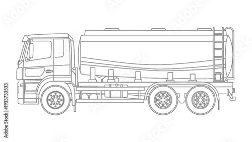 Tanker Truck Silhouette: A detailed outline of a tanker truck, showcasing its design and features against a clean backdrop, perfect for industrial and transport themes.