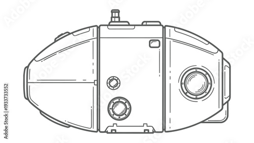Fuel Tank Design: A top-down, precisely rendered depiction of a robust fuel tank, showcasing its intricate details, cylindrical features, and the artistry of industrial design.