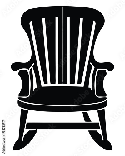 Baby silhouette Black and white silhouette of a rocking chair front view with vertical slats