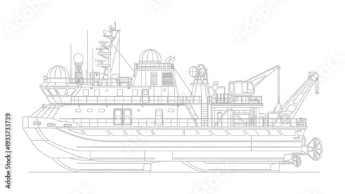 Precision Vessel Blueprint: A detailed technical drawing of a modern vessel, highlighting its sophisticated design and intricate engineering.