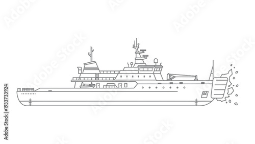 Outline of Modern Vessel: A detailed illustration captures the sleek profile of a contemporary ship, highlighting its innovative design and maritime engineering.