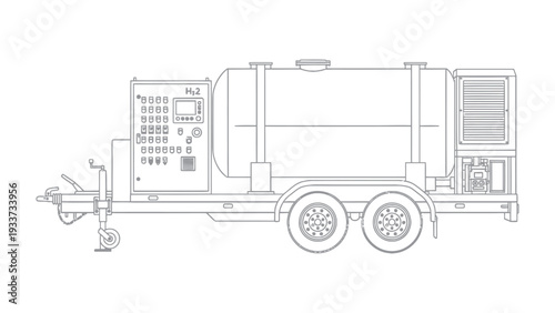 Industrial Tanker Equipment: Technical illustration of a sturdy industrial tanker and associated equipment, designed for efficient liquid transportation and industrial applications. 