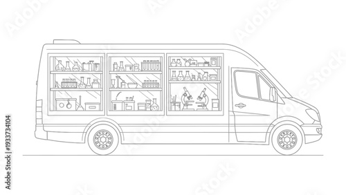 Mobile Science Lab: A detailed illustration captures the essence of a mobile science lab, showcasing a well-equipped vehicle ready to bring scientific exploration to various locations. 