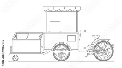 Mobile Ice Cream Cart: A charming mobile ice cream cart, meticulously illustrated, awaits the arrival of delighted customers, promising a sweet and refreshing treat on a sunny day.