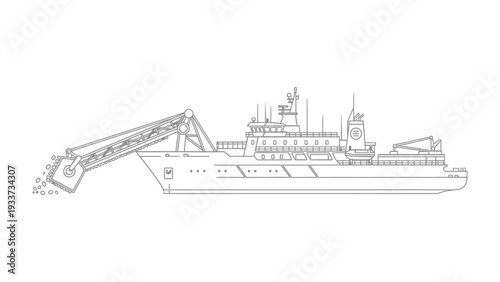 Research Vessel in Operation: The illustration highlights the vessel actively engaged in scientific study. The image shows a research vessel during work.