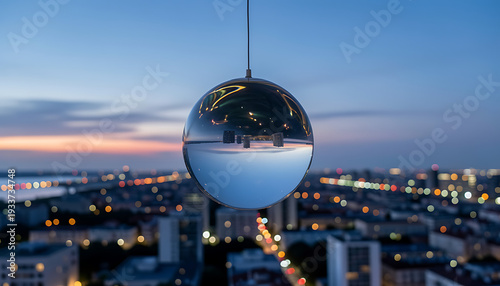 Wallpaper Mural Cityscape Through Glass Sphere with Bokeh Lights
 Torontodigital.ca