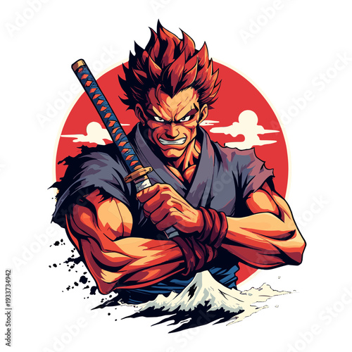 Anime Samurai with Katana Sword.
