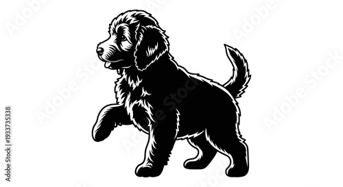 Black Labrador Puppy Silhouette, Raising Paw, Playful, Cute, Vector