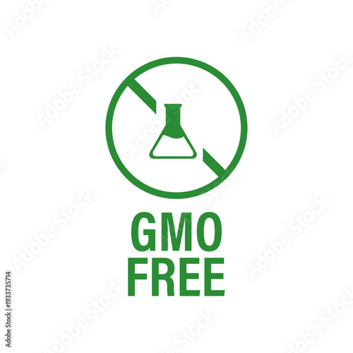 Green GMO free logo with forbidden symbol on white