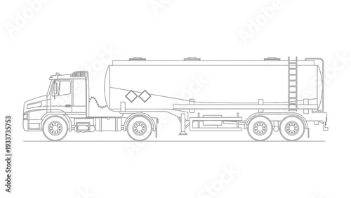 Fuel Tanker Truck: The streamlined form of a fuel tanker truck, captured in a detailed side view, stands ready to transport its vital cargo, symbolizing the arteries of industry and commerce.