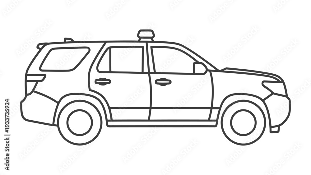 Fototapeta premium Patrol SUV Silhouette: A sleek, monochrome illustration of a patrol SUV, embodying the strength and reliability of law enforcement.