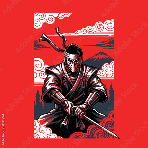 Samurai Warrior with Sword Illustration.
