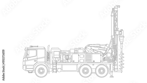 Drilling Rig Line Art: A detailed line drawing showcases a powerful drilling rig.