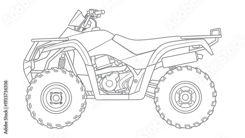 All-Terrain Vehicle Outline: A detailed line drawing of an all-terrain vehicle, showcasing its robust design and off-road capabilities.