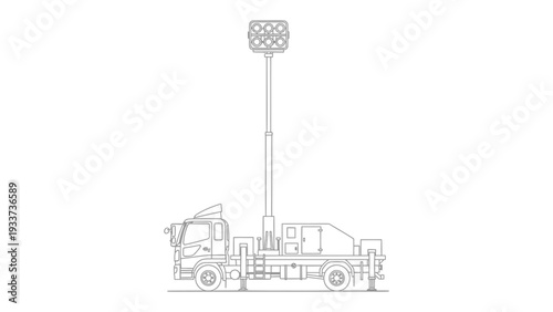 Engineering Marvel: A technical drawing of a mobile light tower, showcasing the intricate design and engineering of this essential piece of equipment.