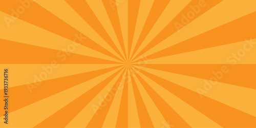 Seamless orange sun rays sunburst texture background. Vector retro vintage burst sunrise sunbeam element spiral striped illustration sunray template wallpaper design.