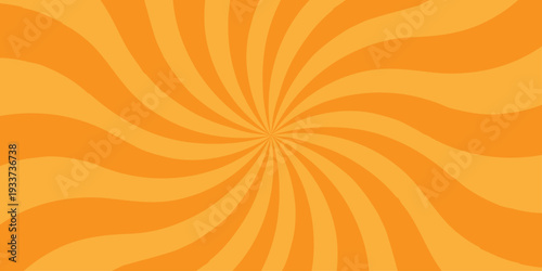 Seamless orange sun rays sunburst texture background. Vector retro vintage burst sunrise sunbeam element spiral striped illustration sunray template wallpaper design.