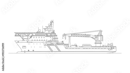 Ocean Vessel Silhouette: A meticulously crafted silhouette showcases a modern, robust ocean vessel, meticulously engineered for maritime operations and exploration.