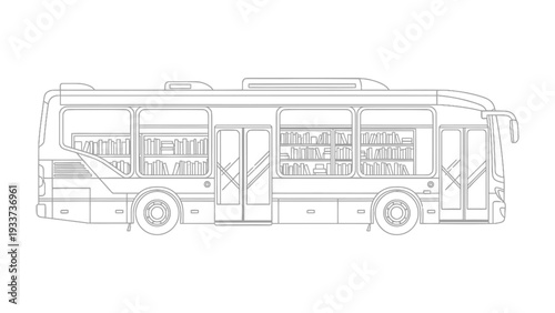 City Transit Marvel: The image captures a clean-lined outline of a modern city bus, showcasing its sleek design and the essence of urban transportation.