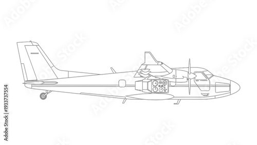 Aircraft Blueprint: Detailed illustration of an aircraft's design, showcasing its key components, structure, and aerodynamic profile.