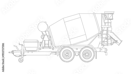 Concrete Mixer: A detailed illustration of a robust concrete mixer, a vital piece of equipment in the construction industry. The image accentuates the functionality and engineering of the machine.